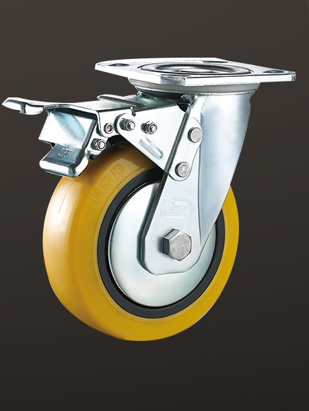 平底雙刹PU重型腳輪