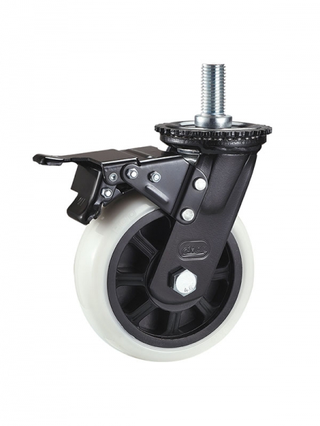 72係列-4寸絲（sī）杆雙刹雙（shuāng）軸承耐磨白色TPE輪(黑漆)