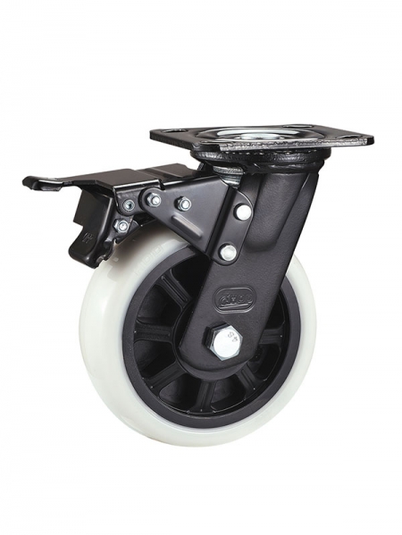 72係列-4寸平底雙刹雙軸承耐磨白色TPE輪(黑漆)