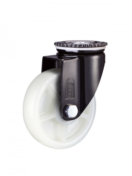 62係列-3寸孔頂活動雙軸承原色（sè）一次成型改性聚丙烯YUPA輪(黑漆）