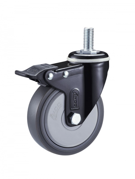 41係列-2.5寸絲杆黑色塑料雙刹單軸承灰色TPR輪(黑漆)