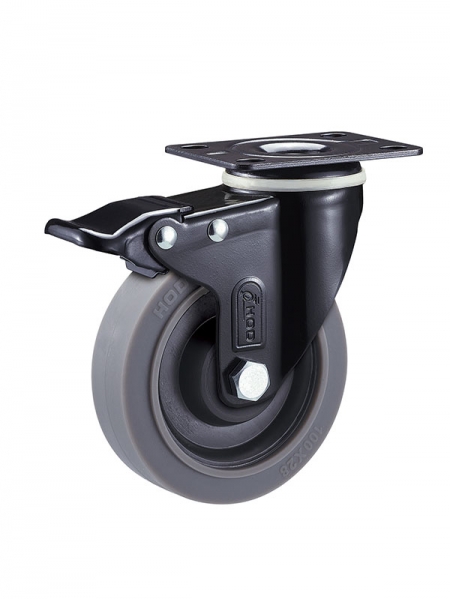 40係列-2.5寸（cùn）平底黑色塑料雙刹特爾（ěr）靈灰色TPR輪(黑（hēi）漆)